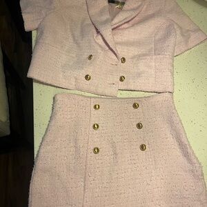 Cropped Pink Tweed Skirt & Blazer set